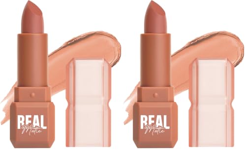 Image of Mila Beaute Real Matte Lipstick | Enriched With Rosehip Extract | Ultra Matte Finish & Long Lasting I Single Swipe, Lightweight & Comfortable - 2-APRICOT NUDE (Pack of 2)