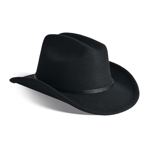 Image of Willheoy Kids Cowboy Hat for Girls Boys Western Cowgirl Hat with Buckle Belt Unisex Wide Brim Fedora Hat Dress Up Costume