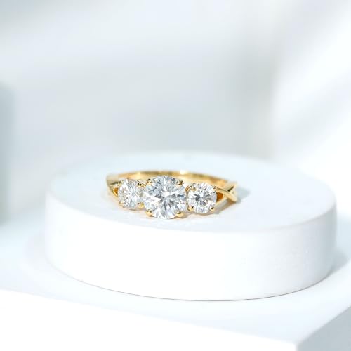Certified Moissanite 3 Stone Engagement Ring, D-VS1 Quality, Diamond Moissanite Past Present Future Ring for Women4