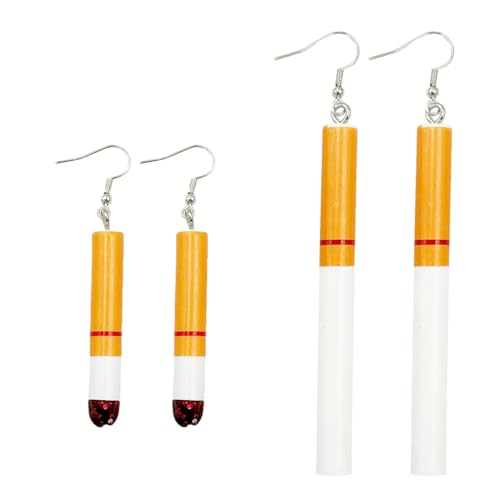 Creative Funny Cigarette Butt Earrings, 2 Pairs Wacky Lifelike Cigarette Earrings Unisex Cool Punk Asymmetrical Dangle Drop Earrings Jewelry