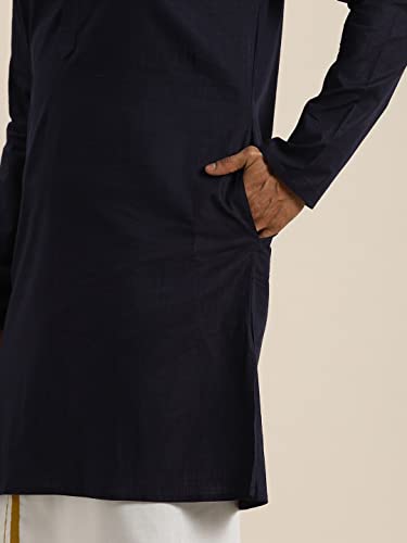Image of VASTRAMAY Men Cotton Linen Solid Kurta | Cool & Breathable Ethnic Wear with Mandarin Collar for Eid, Holi & Festive Occasions