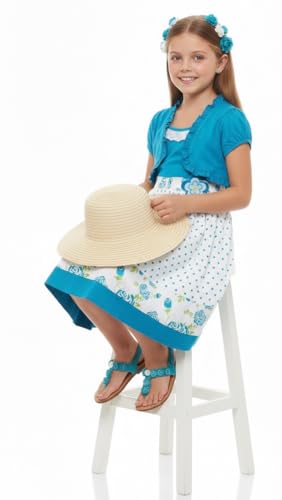 Image of ToBeInStyle Girls Two Piece Short Sleeve Dress and Matching Bolero Crop Cardigan Assorted Prints Cotton Blend Summer Outfit