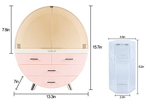 Image of Elegant Dustproof Makeup Storage Organizer Box, Waterproof Large Cosmetics Organizer Storage with Drawers Skincare Cosmetic Display Cases for Countertop Bathroom Dresser Dedroom