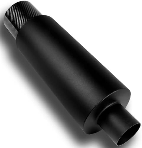 Universal 4" N1 Carbon Fiber Tip Black Stainless Steel Weld-On Exhaust Muffler 2.5" Inlet