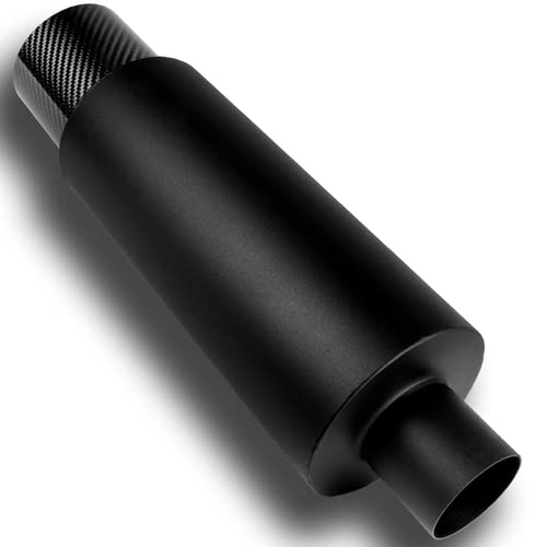 Hk5 Universal 4" N1 Carbon Fiber Tip Black Stainless Steel Weld-On Exhaust Muffler 2.5" Inlet #TOP3