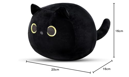 DNFASCHI Schwarze Katze Plüschtier Umarmung Spielzeug - Stofftier Kopfkissen Plüsch Katzenform Kissen - Plüschtier Katze Geschenk Puppe quetschbar und druckentlastend (Schwarz 20cm)