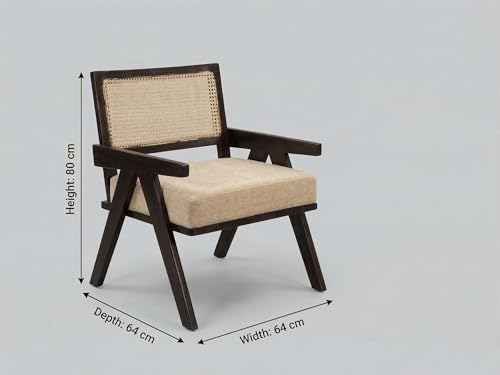 Image of WELL KNOWN Solid Sheesham Wood & Cane Chair Wooden Rattan Arm Chair | Dining Chair for Living Room, Bedroom, Indoor, Outdoor & Home | Walnut Finish
