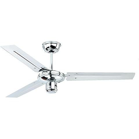 AireRyder Industrial Design Ceiling Fan Zephyr Chrome with Pull Switch Chain 48 inch 122 cm Cover