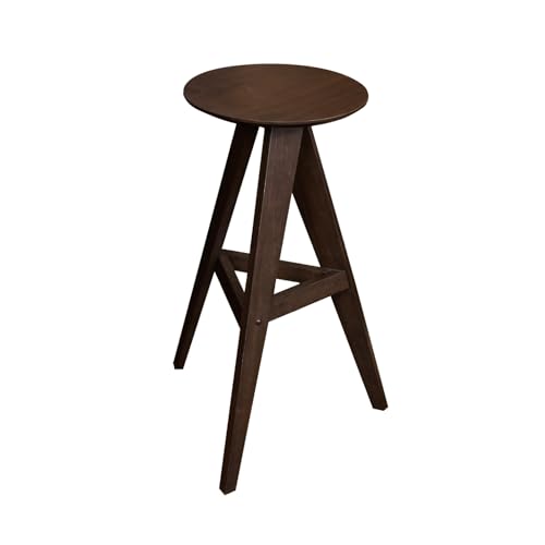 Image of CONSDAN Wood Bar Stools Set of 2, High Round Pub Chairs with Solid Wood Walnut Seat, Tall Bar Height Bistro Stools, Sturdy and Comfortable for Kitchen, Dining Room, or Home Bar, Modern Design