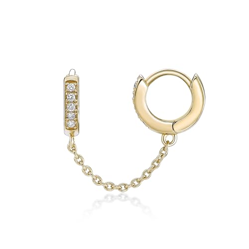 Lavari Jewelers Lab Grown Diamond Double Huggie Hoop Single Earring for Women - 18k Yellow Gold Plated 925 Sterling Silver Chain Double Piercing Earring for Her (F-G, VS1-VS2, 0.09 cttw) Hinged Hoop3