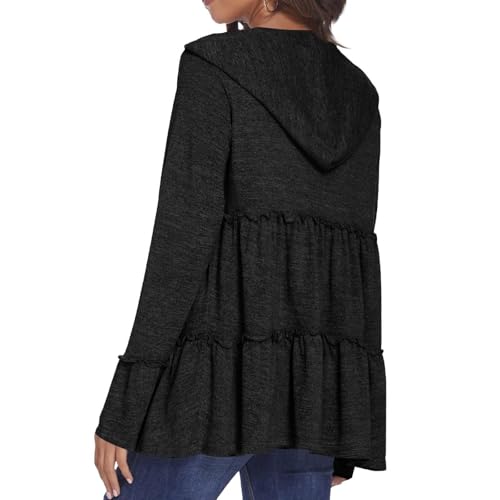 Oversized Zip Up Hoodie for Women Trendy Y2k Hooded Sweatshirts Casual Long Sleeve Pleated Tiered Ruffle Jacket3