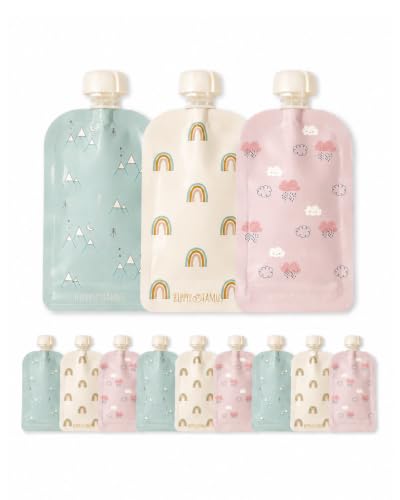 Image of Hippypotamus Reusable Baby Food Pouches for Toddlers | 12-Pack 5oz | Dishwasher-Safe | BPA Free | Refillable Squeeze Pouch For Applesauce & Yogurt (Rainbows)