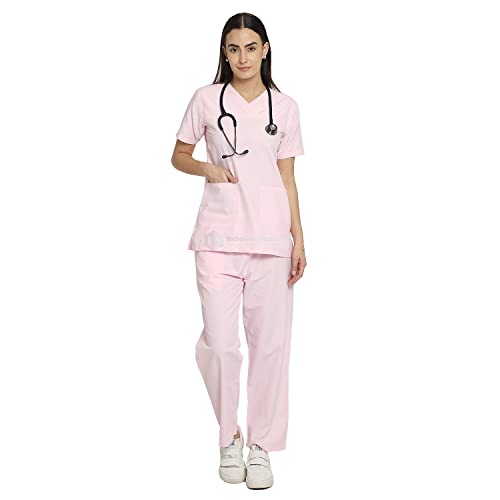 Image of IS IndoSurgicals Faux Wrap Scrub Suits for Doctors Women OT Dress (XXS, Light Pink)
