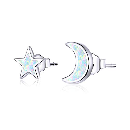 GDDX Star And Moon Collection Studs Sterling Silver Cute Earrings For Teen Women (black star studs)