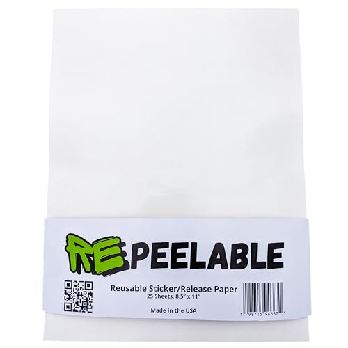 RePeelable Paper, Double Sided Silicone Release Backing for Collecting Organizing and Rearranging Sticker Collections, 8.5x11” Refill Pages for Blank Storage Albums, Reusable Book Inserts, 25 Sheets