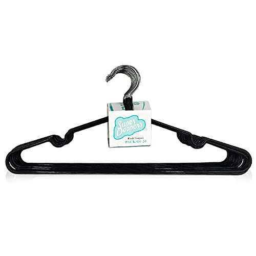 Super Doopers Lot de 20 cintres en métal avec encoches antidérapantes – Robustes, fins et peu encombrants pour vêtements, manteaux, chemises – 40,5 cm de long, 18 cm de haut – Noir