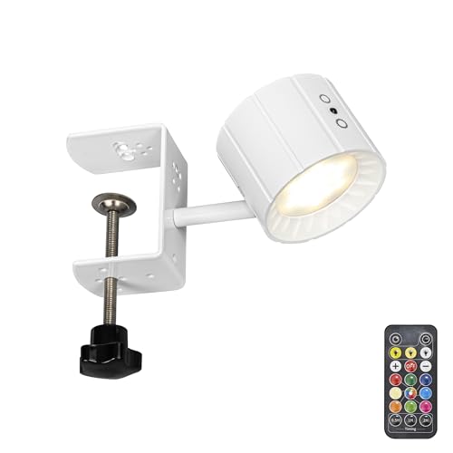Yequandec Removable Magnetic 360° Rotating Clip-On Remote/Touch Switch Light Dimmable RGB Spotlight White Metal Simple for Reading Rental House Party