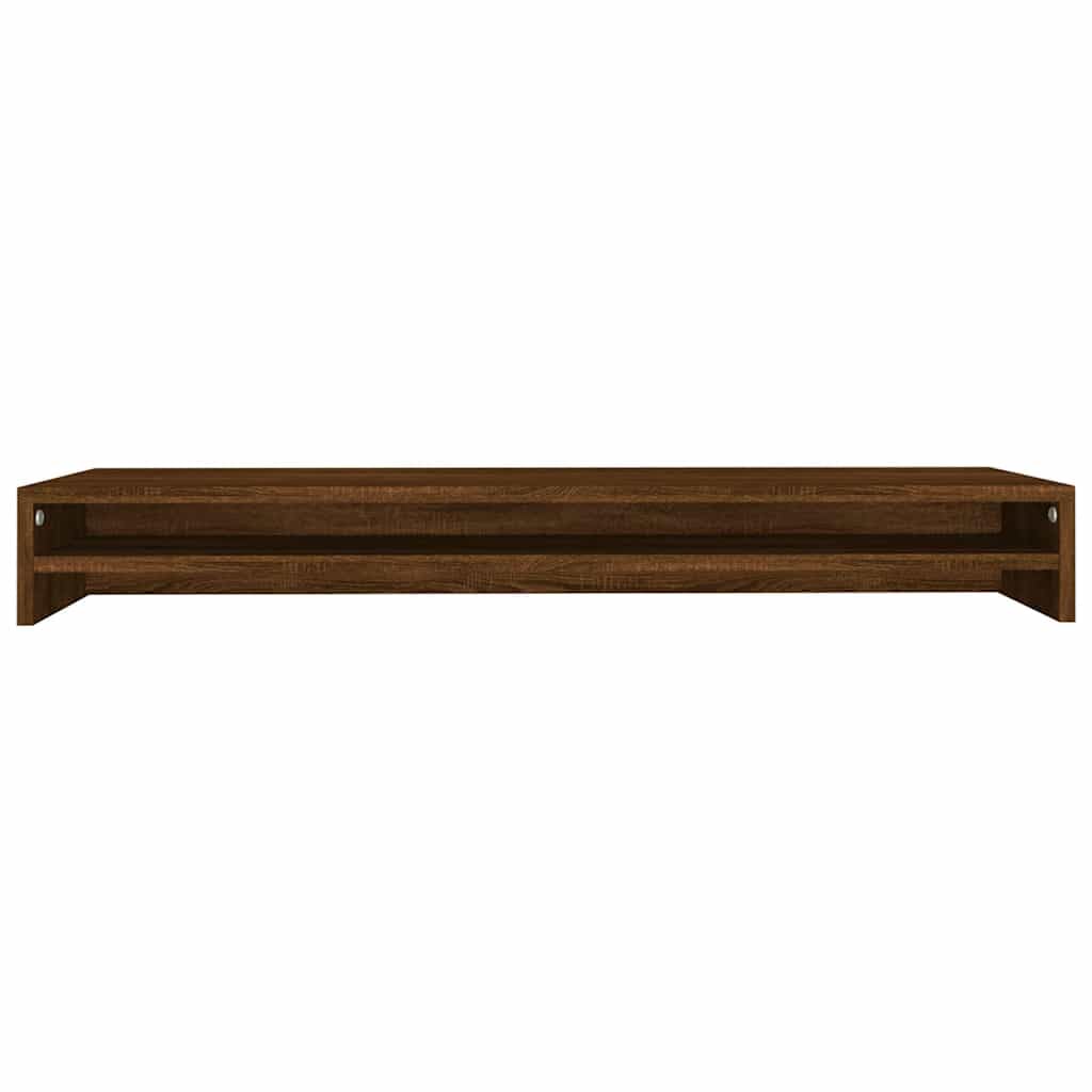 Supporto per monitor marrone effetto rovere, 100 x 24 x 13 cm, in legno con ripiano, regolabile in altezza, orientabile, per ufficio, gaming, soggiorno, doppio monitor, supporto VESA