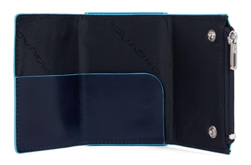 Image of Piquadro - Blue Square Metal Automatic Wallet - Men - Night Blue | Coin compartment, Sliding mechanism, Anti-fraud protection, Slim