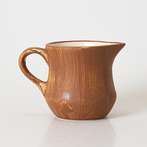 Image of KALAKRITI 160ml Brown Textured Ceramic Milk Pot with Handle | Tea Milk Server | Creamer Jug | Ceramic Milk Pourer | Dining Tableware (Set of 1)