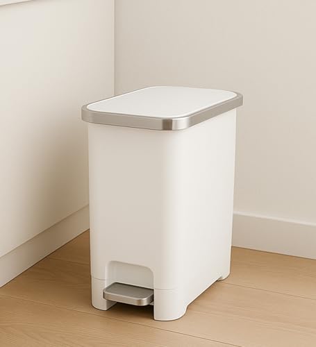 Image of Obsessions EKO 10L Plastic Step Bin with Pedal, Waste Storage Trash Can, White