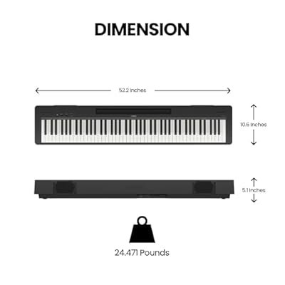 Yamaha 88-Key Digital Piano with Weighted Keys, Compact Design, Bluetooth, Keyboard, Music Rest, Sustain Foot Switch, and Built-in Speakers for Home Practice or Travel P145BT