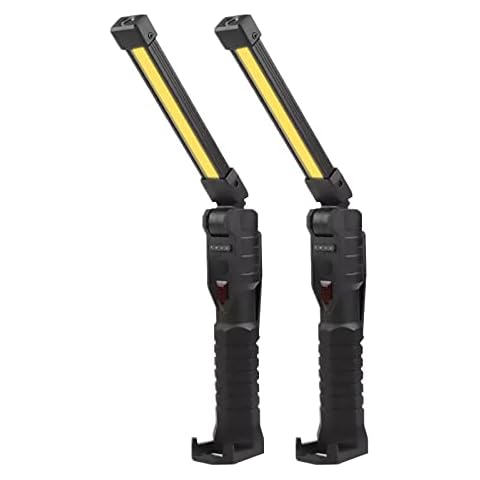 IODOO 2 Packs Rechargeable COB Work Light Flashlight with Magnet Base, 5000mAh Type-c USB Chargeable for Phone, 7 Modes, Handyman for Car Repair, LED Torch with Hidden Hook and Magnet Cover