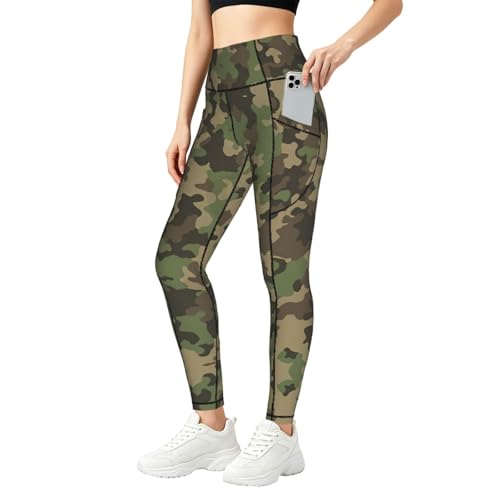 Leggings de camuflaje verde para mujer con bolsillos prácticos para entrenar