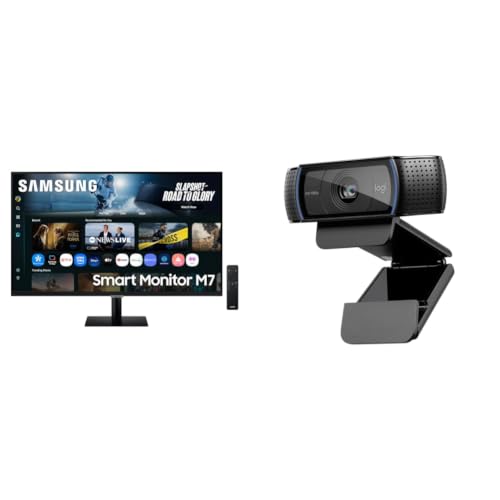 Image of Samsung 32 inch (80 cm) 4K M7 Vision AI Smart Monitor|UHD 3840 x 2160|Smart TV Experience with AI|Type-C|Apple AirPlay|Gaming Bar|Remote|Speakers|Wi-Fi|Bluetooth Black + Logitech C920 HD Pro Webcam