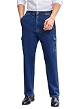 Mens Cargo Jeans with Elastic Waist Relaxed Fit Denim Cargo Pants Men Easy Wear Perfect for Outdoor, Blue, 40W x 28L