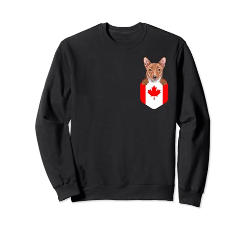 Canada Flag Basenji Dog In Pocket Sweatshirt, Black