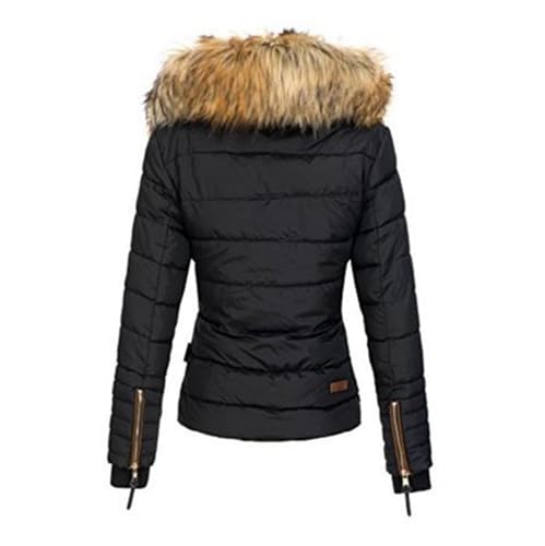 Women's Quilted Puffer Jacket with Faux Fur Lapel Warm Winter Parka Coat Casual Zip Up Jacket with Pockets3