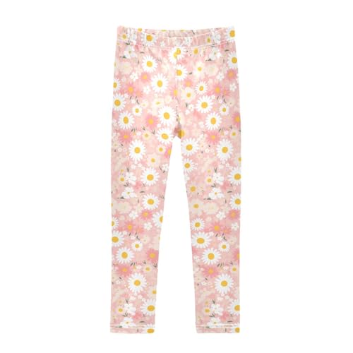 A Pattern of Flowers in Pink Kids Girl's Active Leggings Casual Full Length Pants Exercise - Main Image