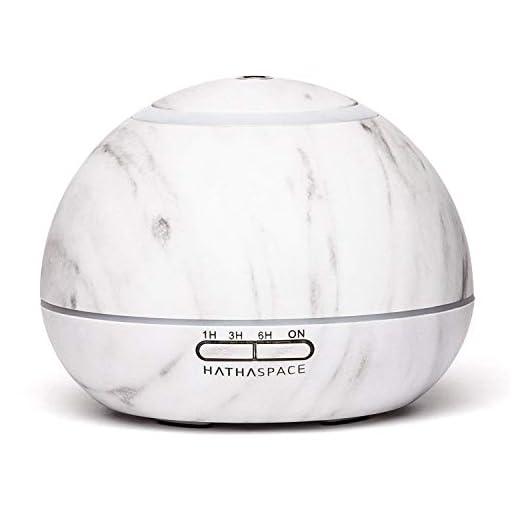 HATHASPACE Marble Essential Oil Aroma Diffuser, 350ml Aromatherapy Fragrance Diffuser & Ultrasonic Cool Mist Room Humidifier, 24+ Hour Capacity, 7-Color Mood Light, Intermittent Mode, BPA-Free (White)