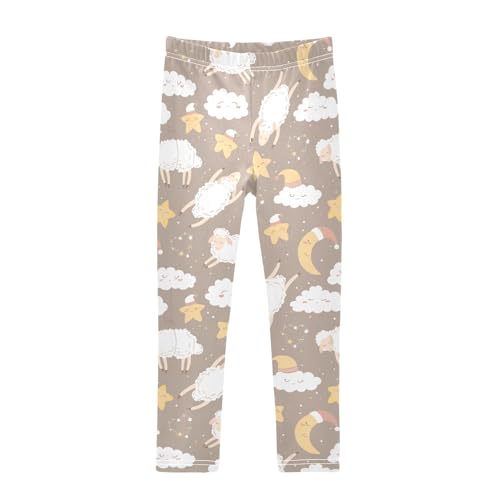 Cute Clouds Sheeps Moon Stars Girls Leggings,Workout Leggings for Girls Toddler Athletic Leggings Size for 3-10T