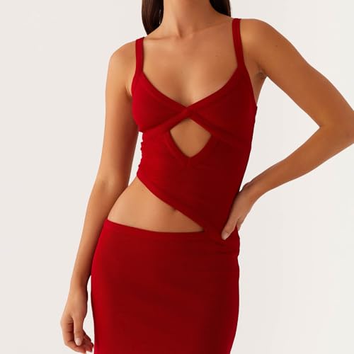 Image of Women Cut Out Maxi Dress Sleeveless Spaghetti Strap V Neck Backless Summer Bodycon Long Dress Party Dress