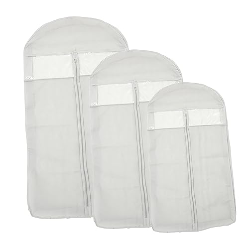 3Pcs Garment Storage Bags Waterproof Hanging Clothes Cover with Zipper Dustproof Wardrobe Organizers for Closet Grey