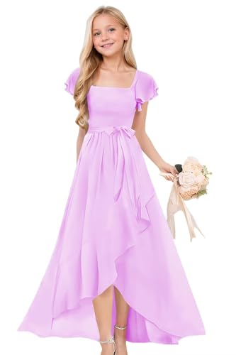 JISISANG Junior Bridesmaid Dresses for Teen Girls Short Sleeve Chiffon Flower Girl Dress for Wedding Guest Formal Girls Dress3