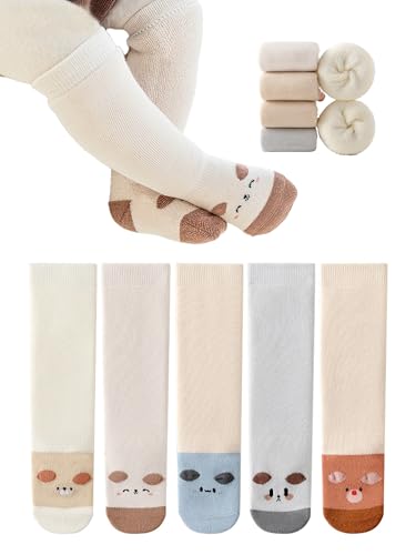 Toddlers Baby Knee High Socks Girl Boy Warm Thick Socks Newborn Infant Floor Crawling Tube Stockings 5 Pairs - Main Image