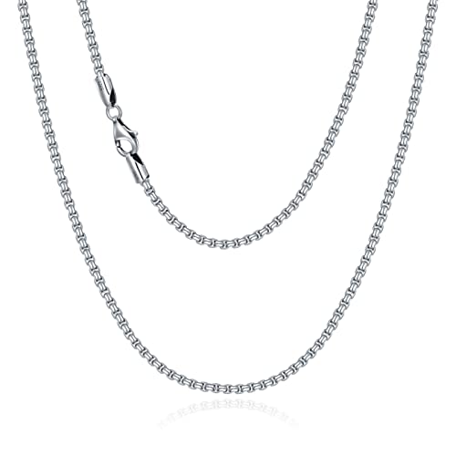 3.0mm Square Rolo Link Chain Necklace Sterling Silver Round Box Chain Necklace Jewelry Gifts for Men Women, 16