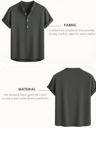 Image of LATEST CHIKAN Men's Casual Mandarian Collar T Shirts Short Sleeve Bubble Textured Short Kurta Fashion Beach Summer Kurta
