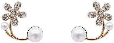 Shining Diva Fashion Latest Stylish White Pearl Flower Earrings for Women and Girls (15435er)