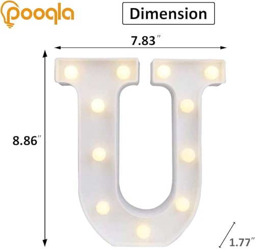 Image of Pooqla LED Light Up Letters, Warm White and Colorful Lighted Marquee Letters with Remote, Lighted Letter for Party Birthday Decorations, Gift for Girls Boys Night Light, Wedding Home Decor, Letter U