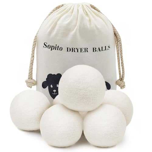 Sopito Bolas Secadora de Ropa, 6 Piezas Bolas De Secado para Secadora de Lana Original XXL, Bolas Lana Natural Reutilizable de Calidad Sin Químicos