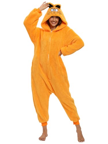 Xaunohu Adult Onesie Pajamas Animal One Piece Orange Cat Costume Halloween Cosplay for Women Men (Orange Cat X-Large)