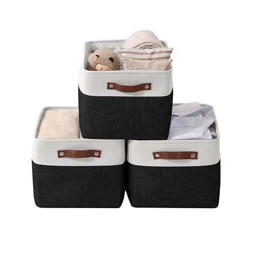 Image of DECOMOMO Storage Baskets for Shelves - Fabric Storage Bins, Linen Closet Organizers and Storage (Black & White, XL - 3 Pack)