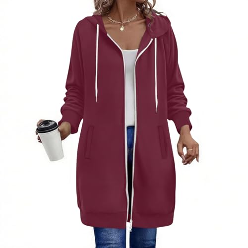 Long Hoodies for Women,Zip Up Double Zipper Fleece Jacket Tunic Sweatshirts Fall Winter Fashion Clothes with Pockets2