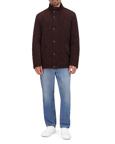 Cole Haan Men's Stand Collar Quilted Jacket Coat, Chocolate, M