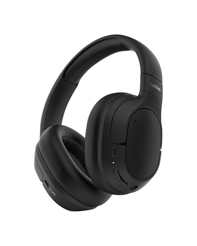 Belkin SoundForm Isolate Casque Bluetooth sans Fil avec ANC Hybride (Casque Audio à réduction de Bruit, 60 h de Lecture, Basses Profondes, Oreillettes CloudCushion, Utilisation en déplacement) - Noir