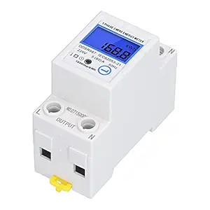 Single Phase Energy Meter, LCD Backlit Screen Electricity Meter Small Size DIN Rail Installation Light Weight for Measuring